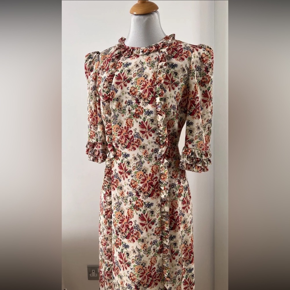 The Vampires Wife- Silk Cate Midi Dress in Autumn Florals- Sz UK 10